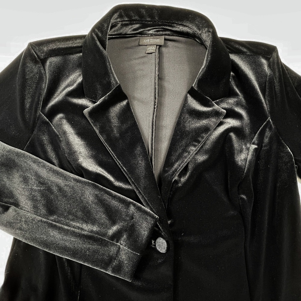 J.Jill Wearever Collection Black Velvet Single Button Blazer Jacket Petite Small
